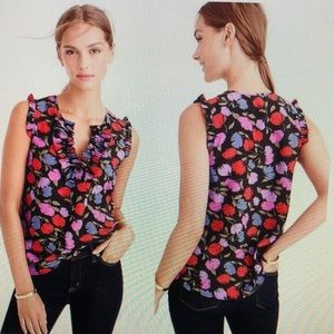 J. Crew Margot Ruffle Painted Pansy Silk Top